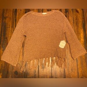 Altar'd State Fringed Womens Tan Knit Sweater NWT